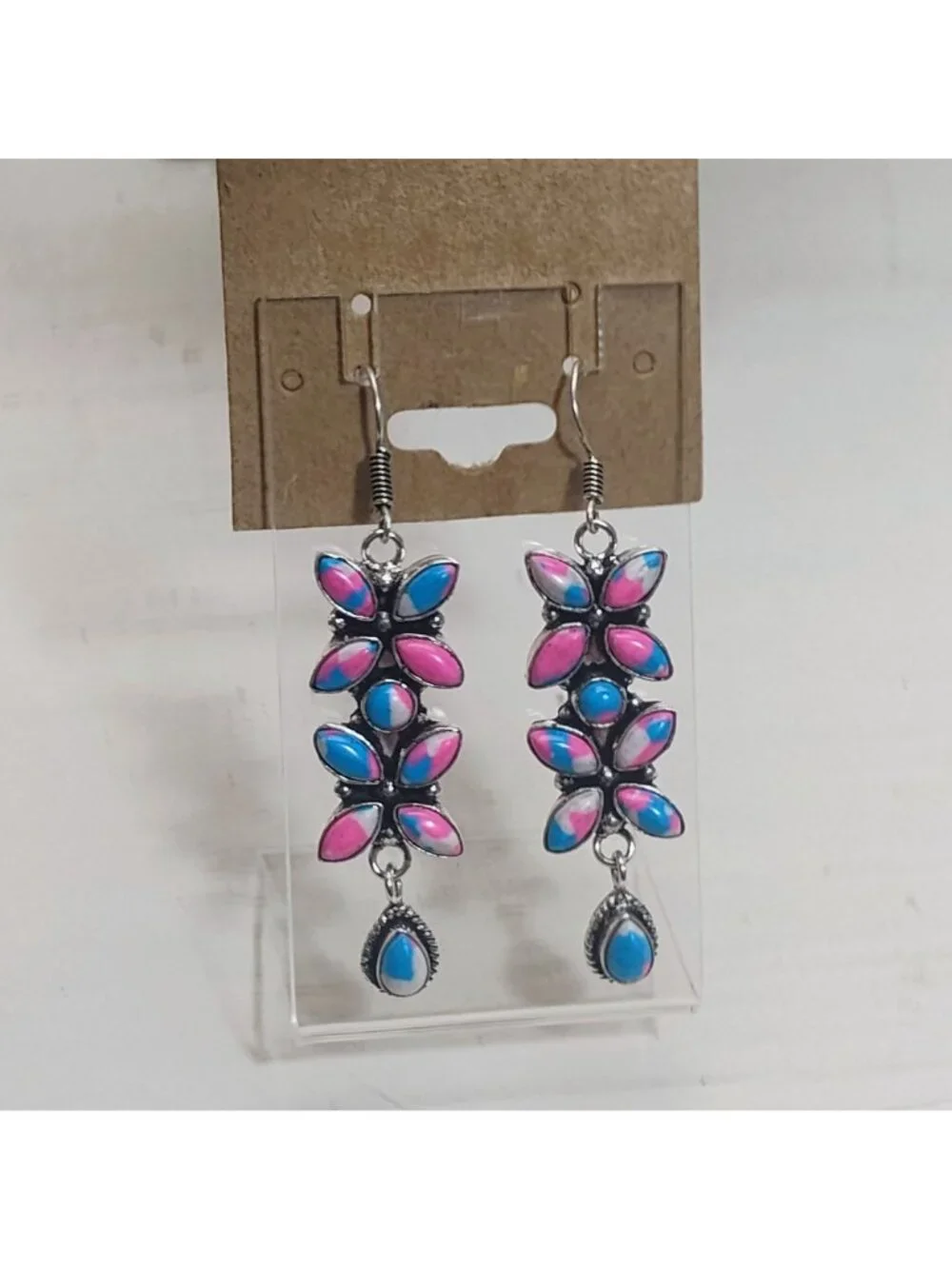 Cotton Candy Turquoise Butterfly Dangle Earrings Set in Silver 2.5